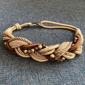 Vintage Women S Belt Beaded Hook Bohemian Woven Braided Gold Tan